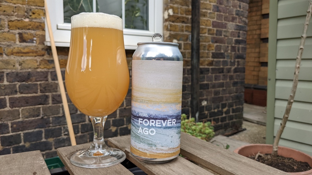 Forever Ago New England IPA beer in glass and can